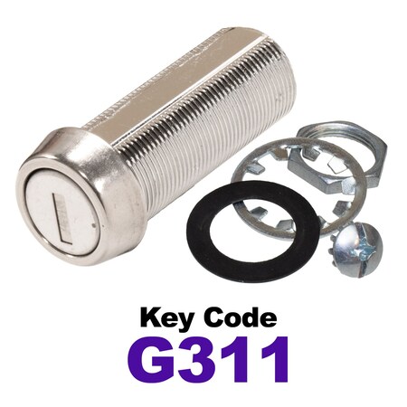 Global RV SS Compartment Lock, Cam/Blade Style, 1-3/4in Threaded Barrel, Blades not Included, Keyed to G311 CLB-311-134-SS